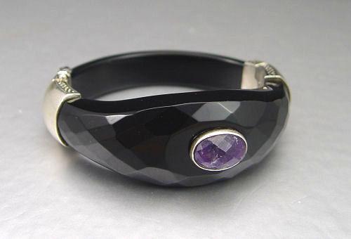 STERLING ONYX & AMETHYST BANGLE: