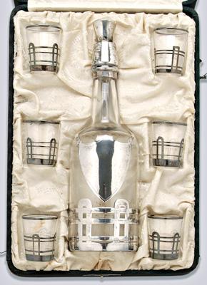Sterling overlaid decanter set: