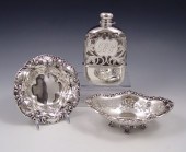 STERLING OVERLAY FLASK & 2 STE