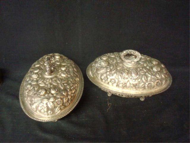 STERLING. Pair of Repoussé Lidded