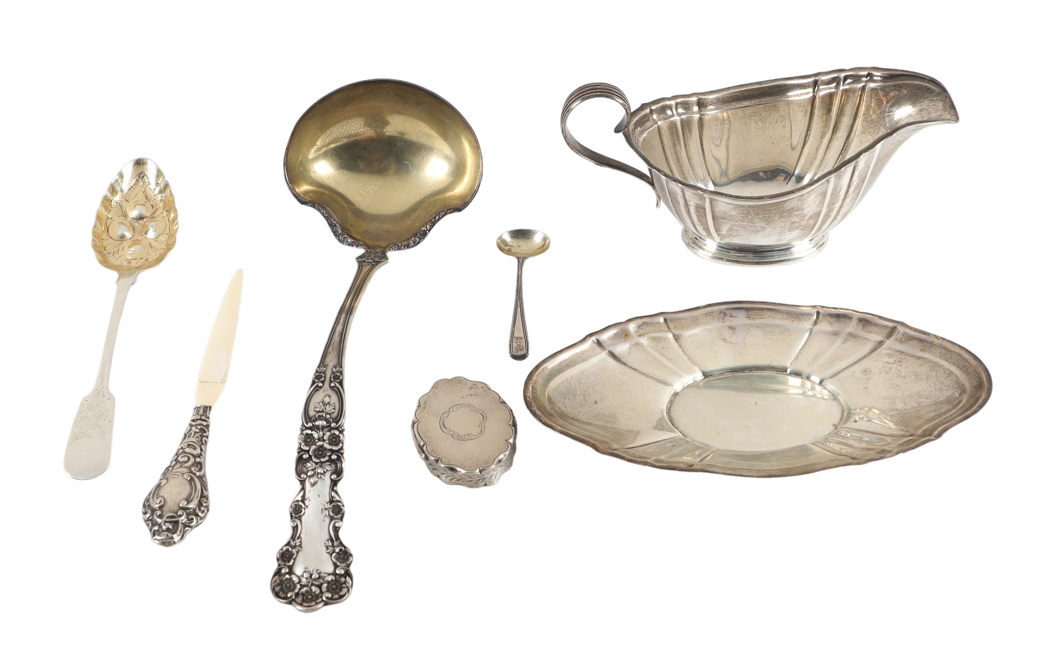 Sterling Pill Box, Spoons and Table