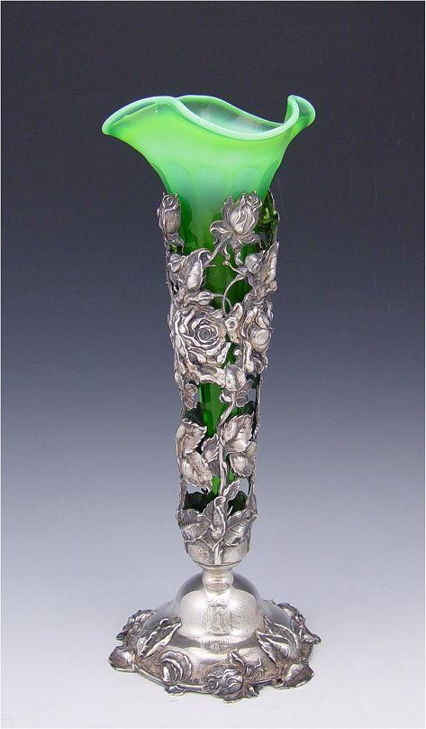 STERLING RETICULATED VASE HOLDER: