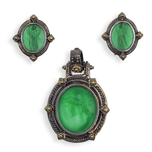 STERLING SILVER AND CAMEO EARRING