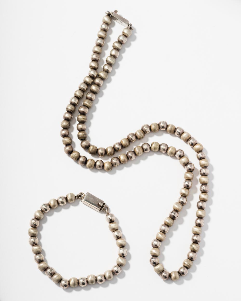 STERLING SILVER BEAD NECKLACE AND