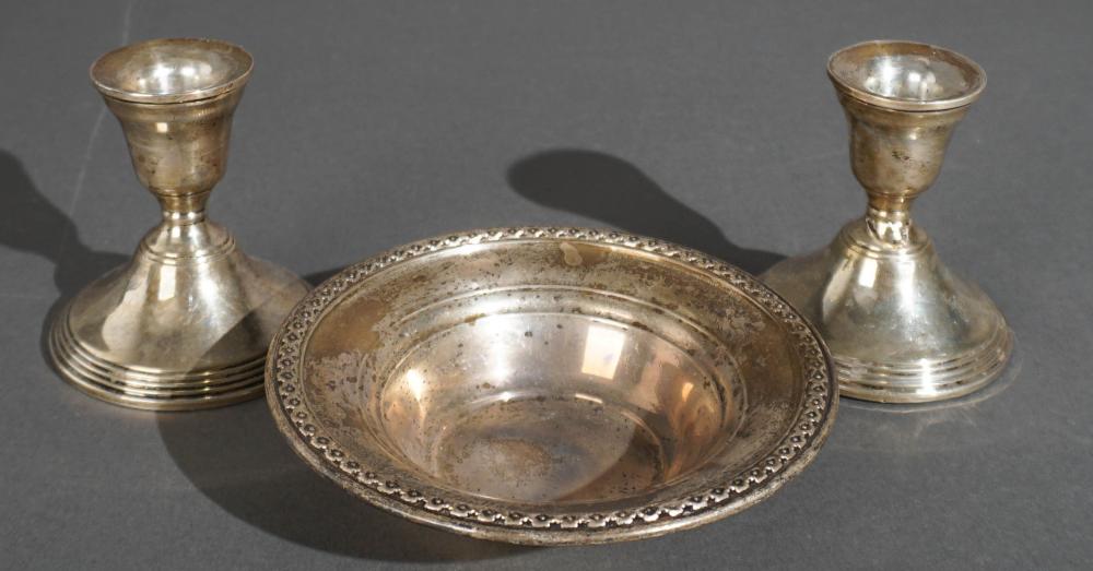 STERLING SILVER BOWL AND A PAIR