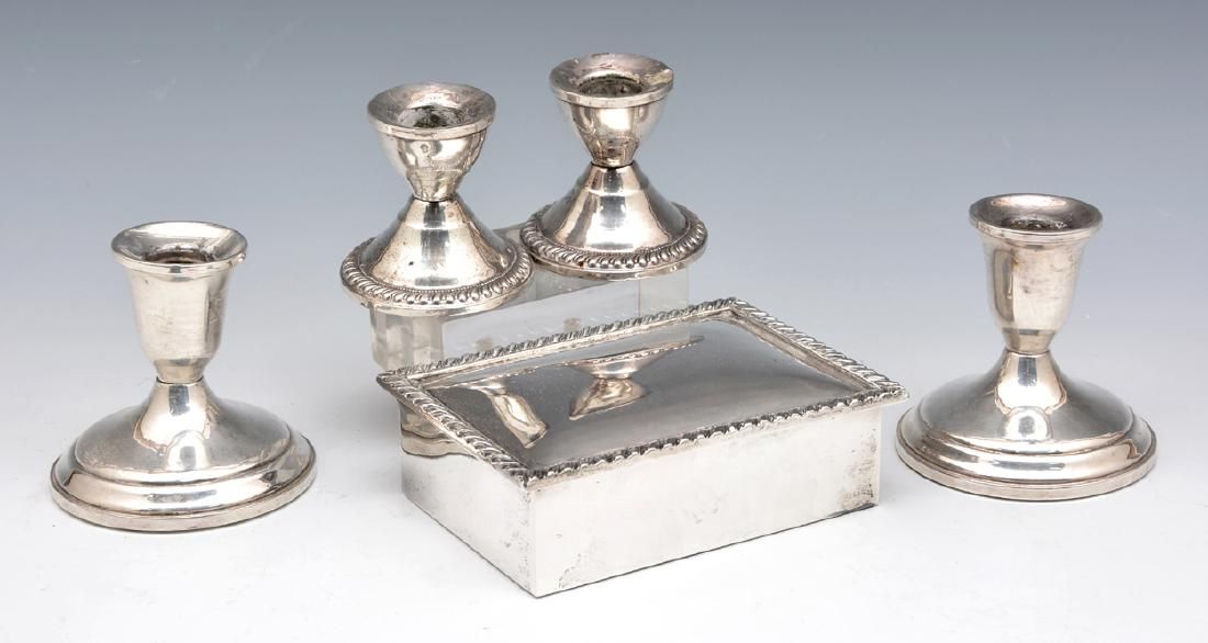 STERLING SILVER BOX AND 2 PAIRS