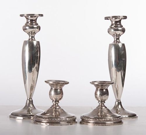 STERLING SILVER CANDLESTICKS, TWO
