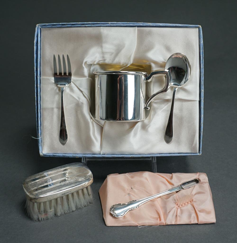 STERLING SILVER CHILD'S CUP, BRUSH,