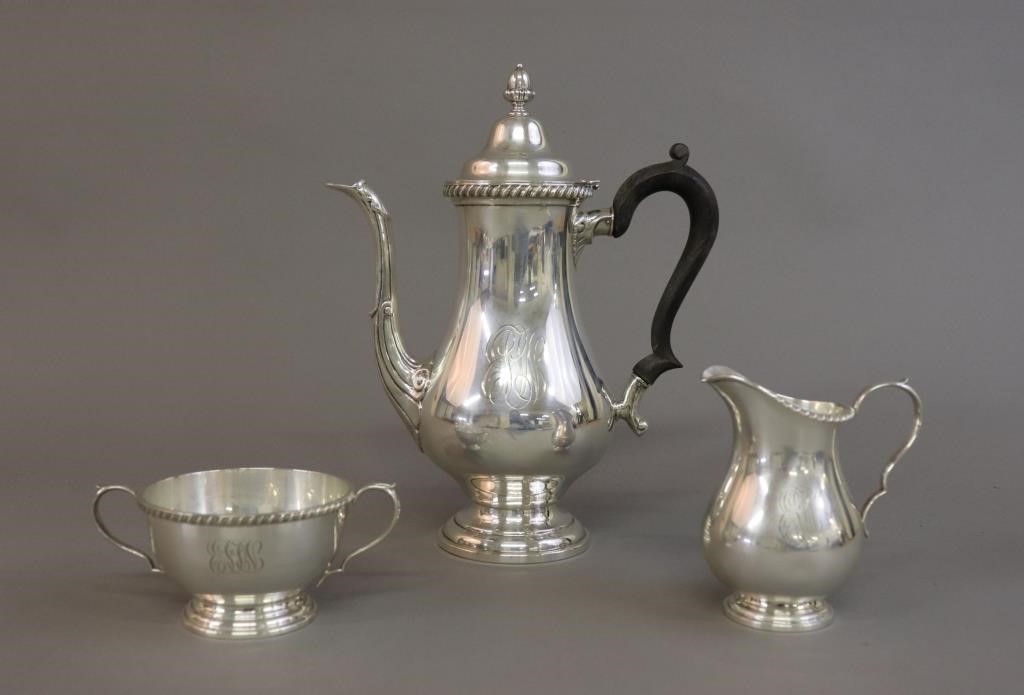 Sterling silver coffee pot, 10"h,