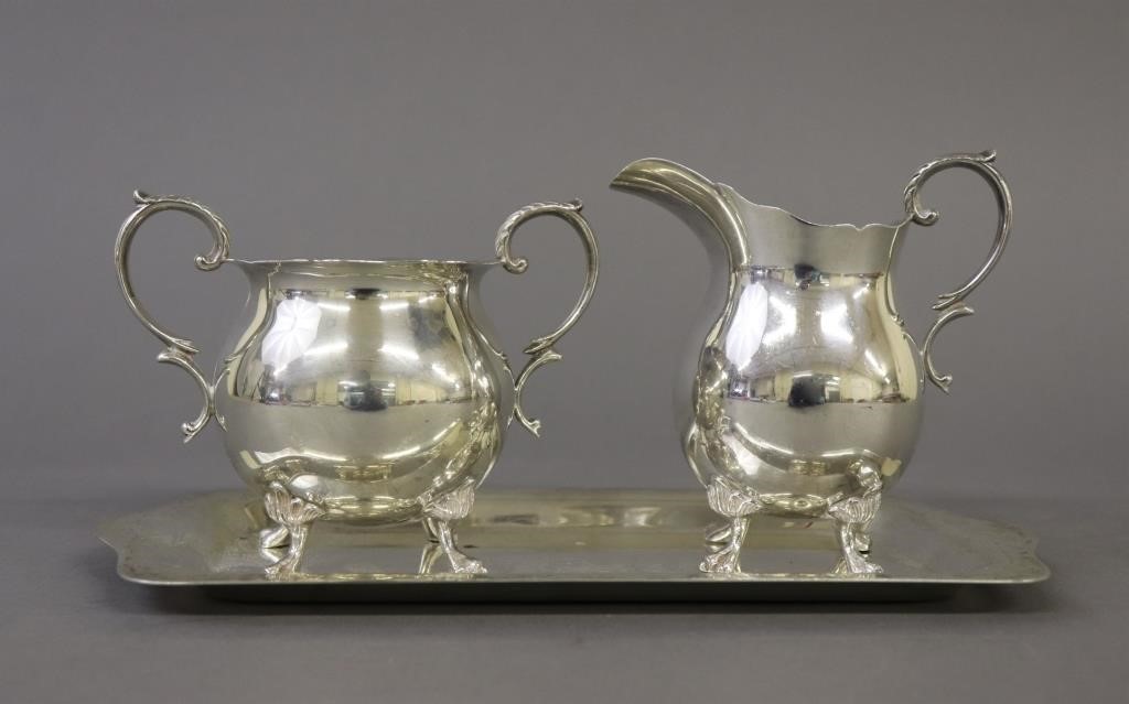 Sterling silver creamer, bowl,