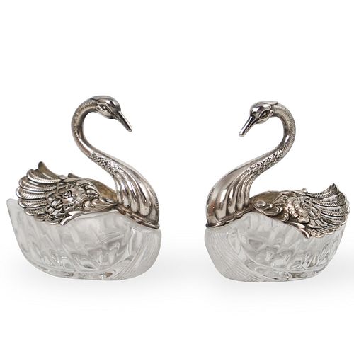 STERLING SILVER & CRYSTAL SWAN SALT