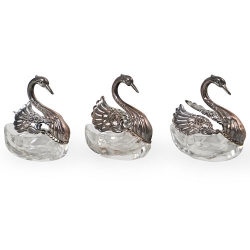 STERLING SILVER & CRYSTAL SWAN SALT
