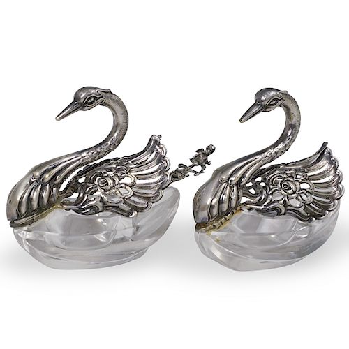 STERLING SILVER & CRYSTAL SWAN SALT