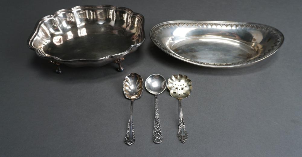 STERLING SILVER DISH AND THREE FLAT