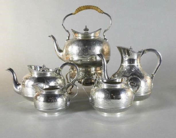 STERLING SILVER FIVE-PIECE TEA &