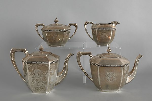 Sterling silver four-piece tea