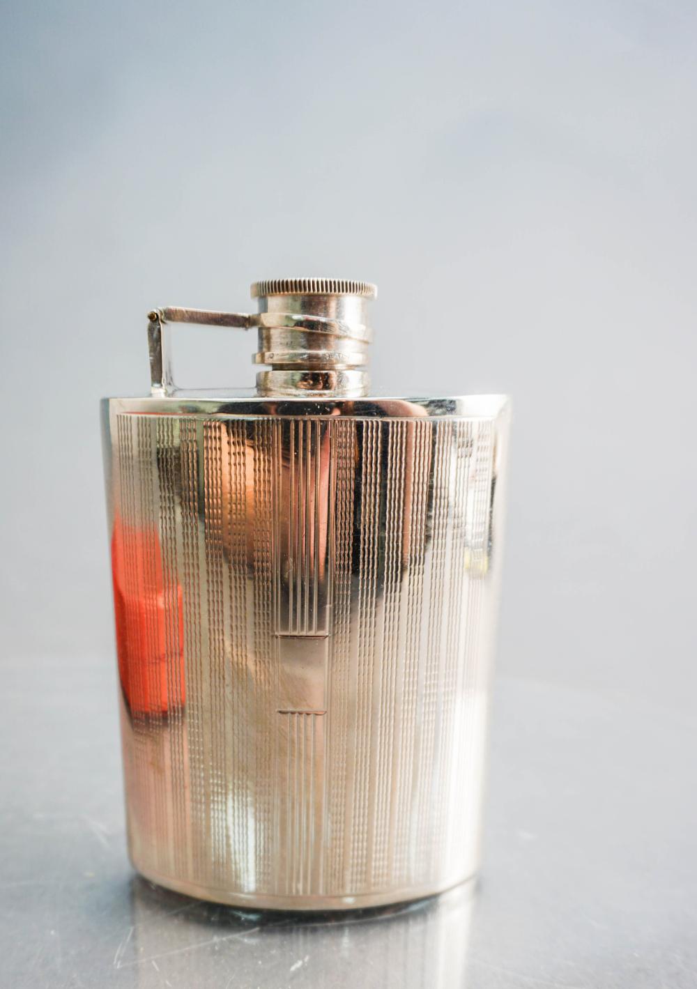 STERLING SILVER HIP FLASK, 5.4