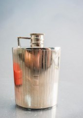 STERLING SILVER HIP FLASK, 5.4