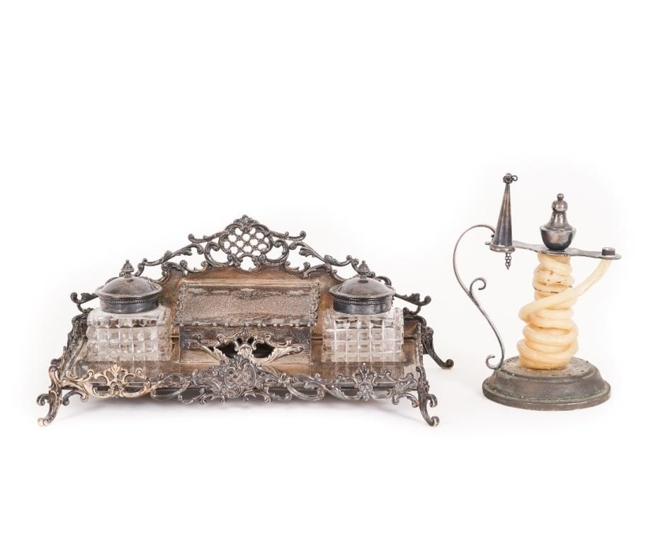 Sterling silver inkstand with cut