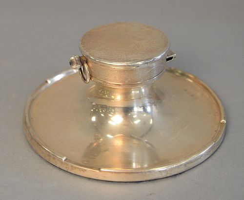STERLING SILVER INKWELL, COBALT
