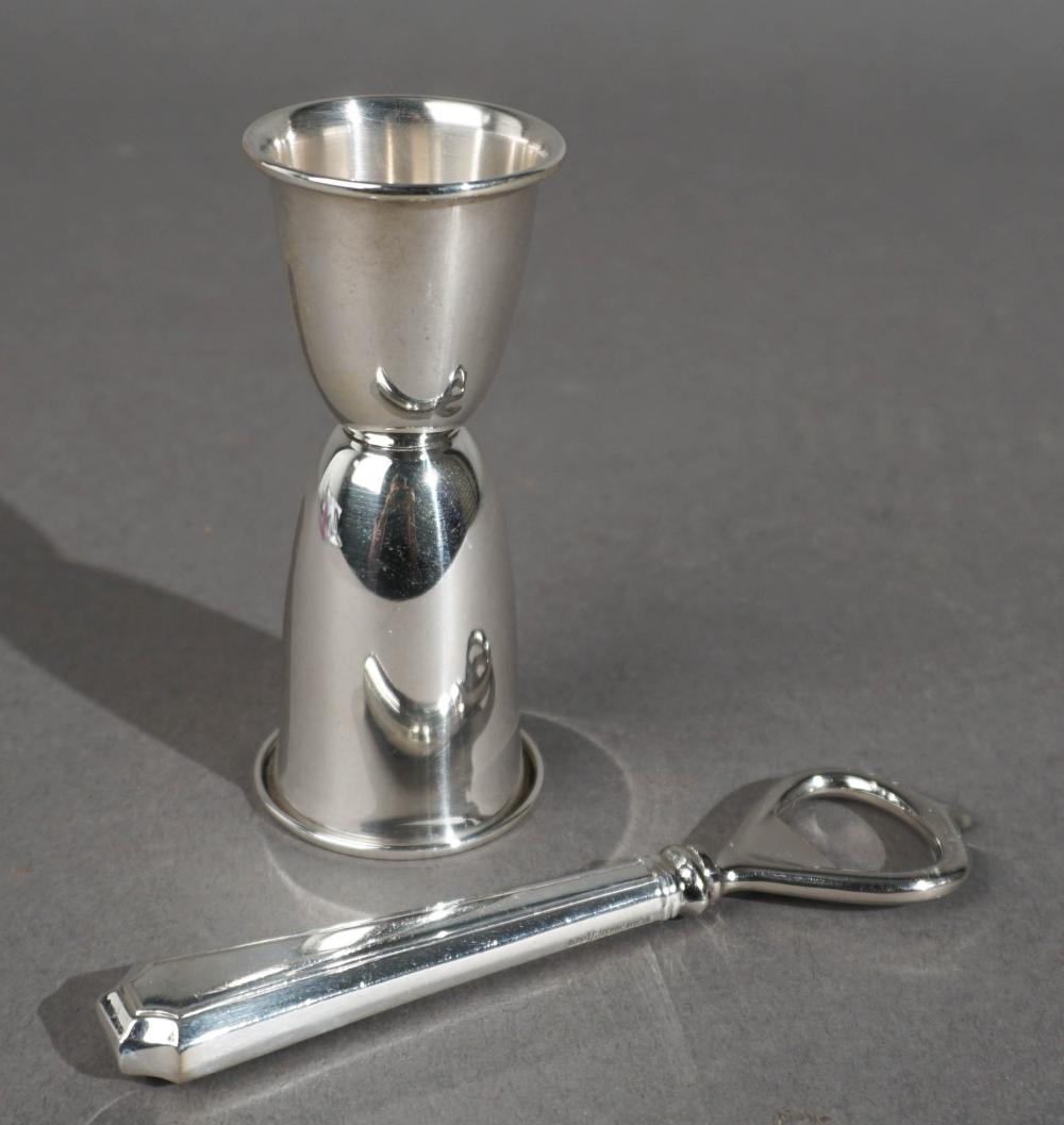 STERLING SILVER JIGGER AND BOTTLE