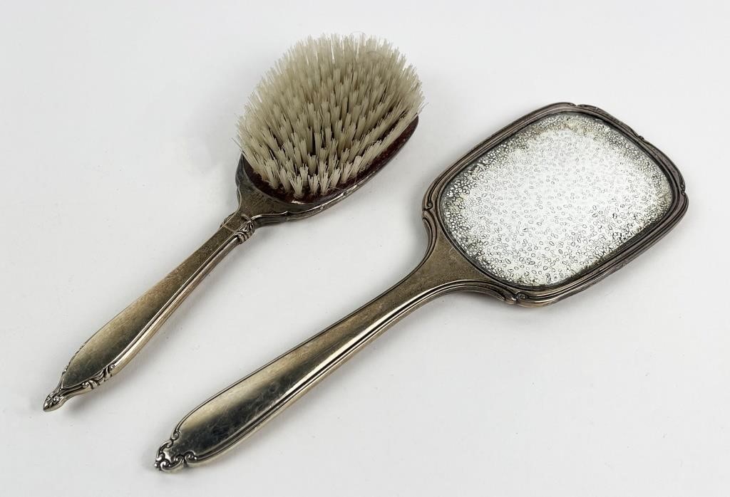 STERLING SILVER MIRROR AND BRUSH