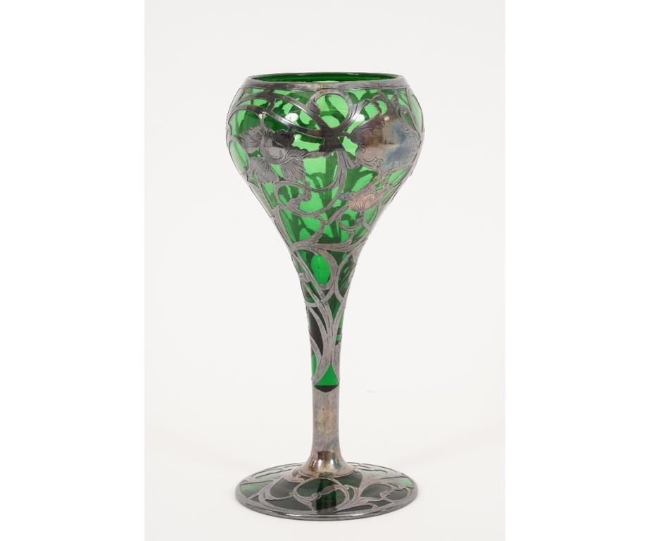 Sterling silver overlay green glass