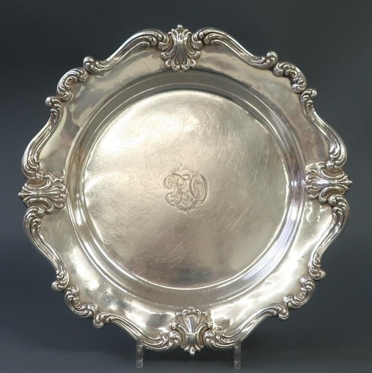 Sterling silver round tray, 14"dia,