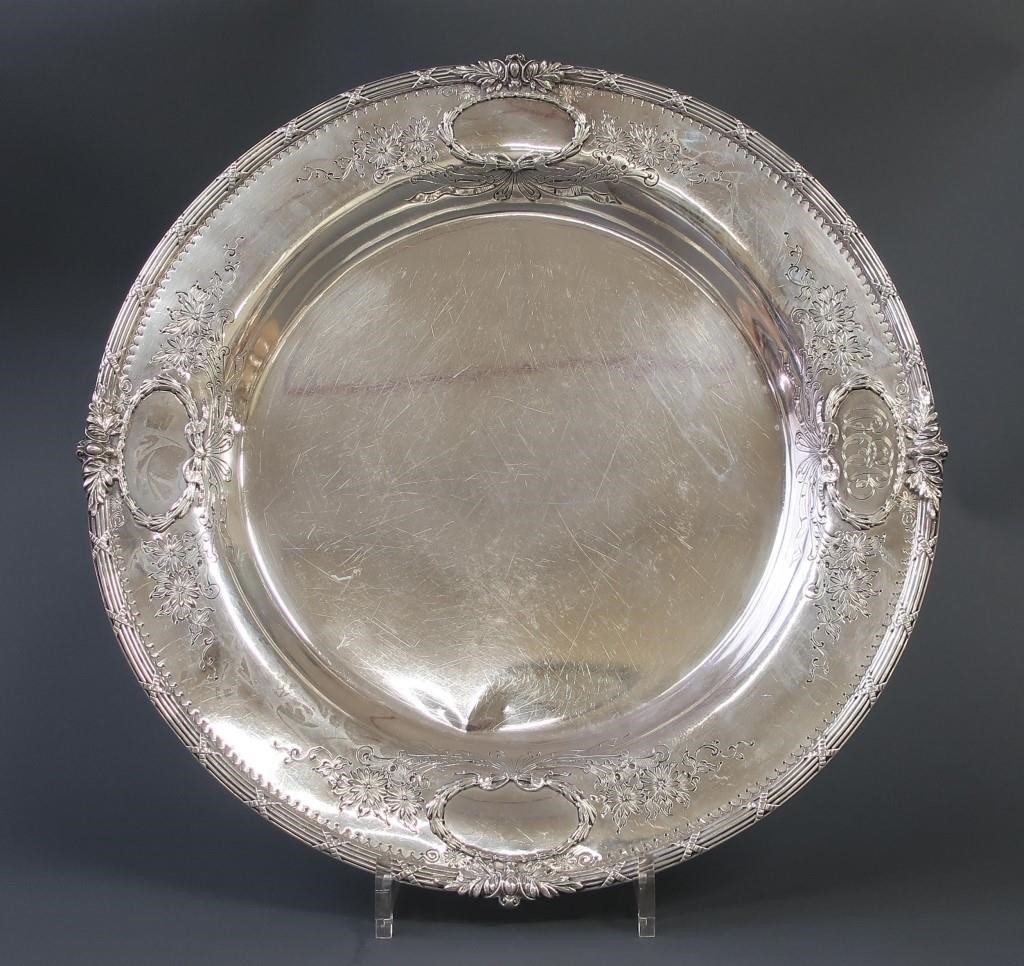 Sterling silver round tray, 14"dia,