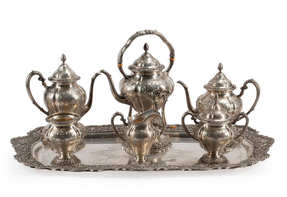 STERLING SILVER SEVEN-PIECE TEA &