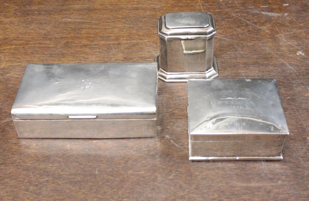 STERLING SILVER TEA CADDY AND TWO
