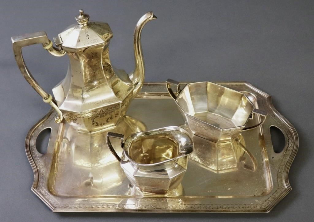 Sterling silver tea service in