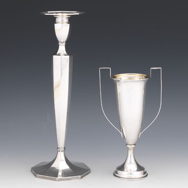 STERLING SILVER TROPHY VASE AND A
