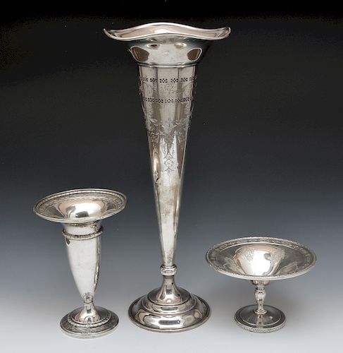 STERLING SILVER TRUMPET VASE &