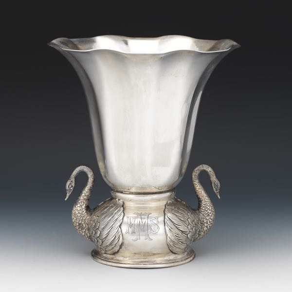 STERLING SILVER VASE WITH SWAN