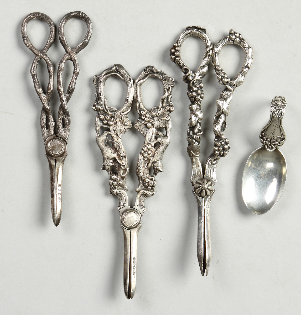 Sterling Spoon & 3 Grape Scissors