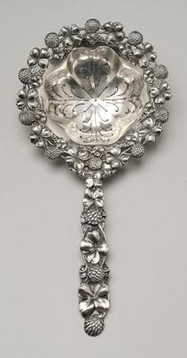 Sterling tea strainer, clover