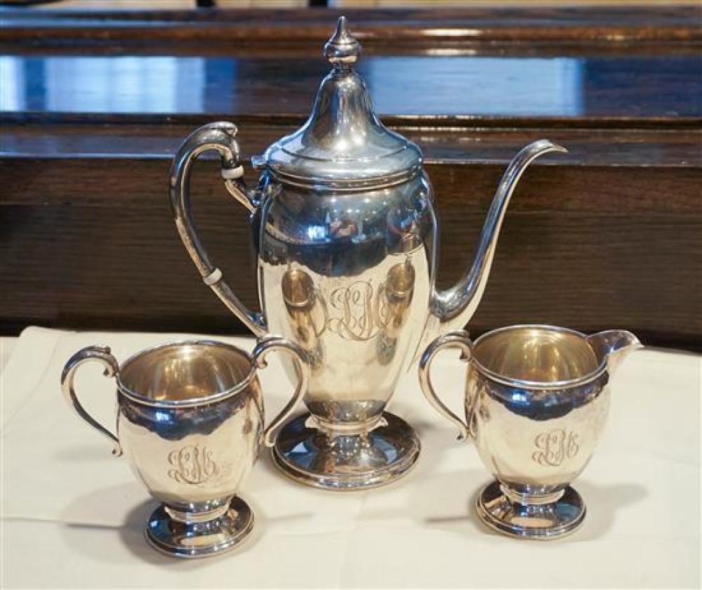 STERLING THREE PIECE TEA SET, 23 OZ