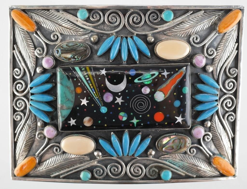 STERLING TURQUOISE CORAL ONYX INLAY