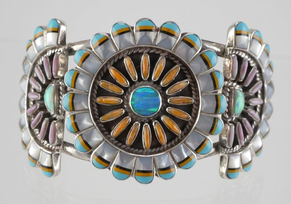 STERLING TURQUOISE MOP INLAY CUFF