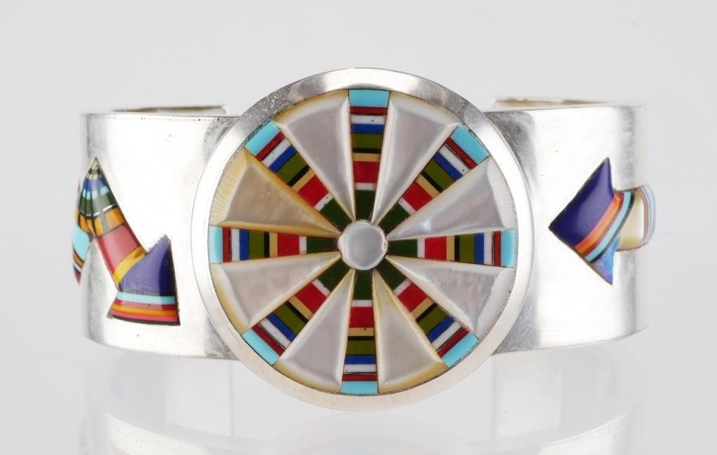 STERLING TURQUOISE MOP INLAY CUFF
