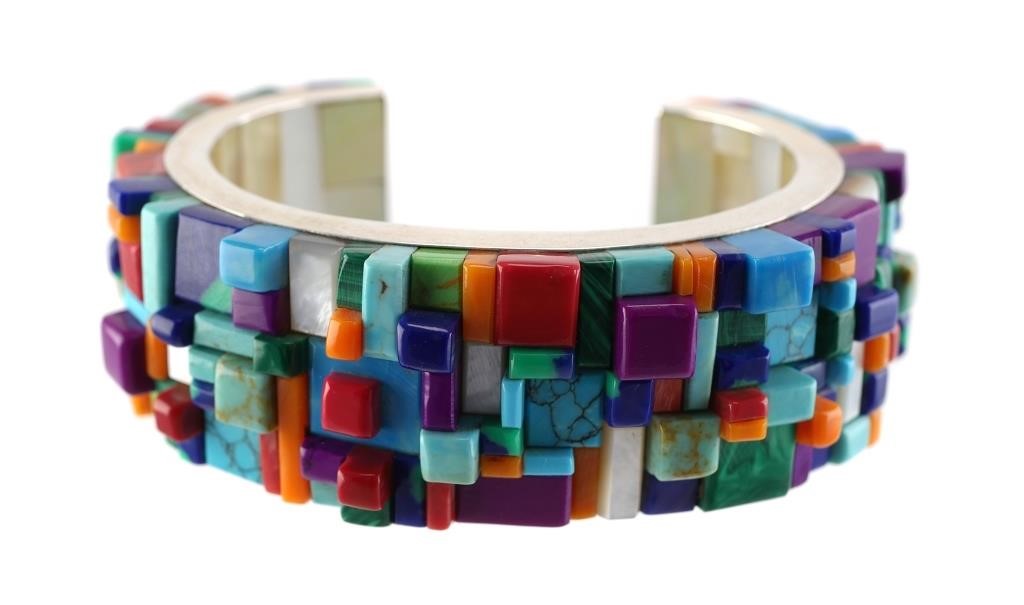 STERLING TURQUOISE MOP INLAY CUFF