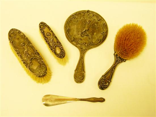 STERLING: Vanity set with cherub