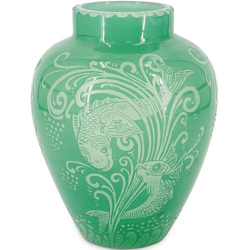 STEUBEN ACID-ETCHED GREEN JADE OVER