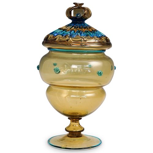 STEUBEN AMBER AND BLUE GLASS
