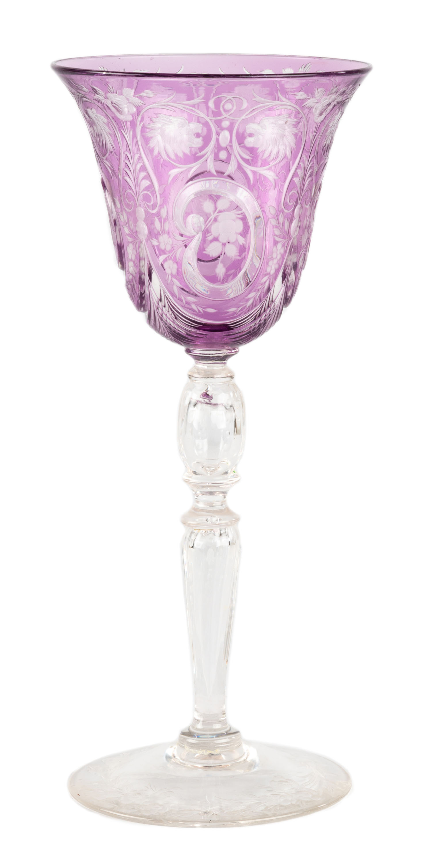 STEUBEN AMETHYST ENGRAVED GOBLET