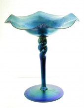 STEUBEN ART GLASS COMPOTE. Blu