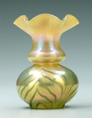 Steuben aurene bud vase, ruffled