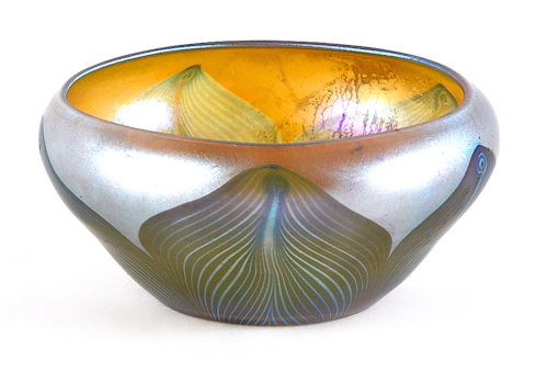 Steuben aurene glass pulled feather