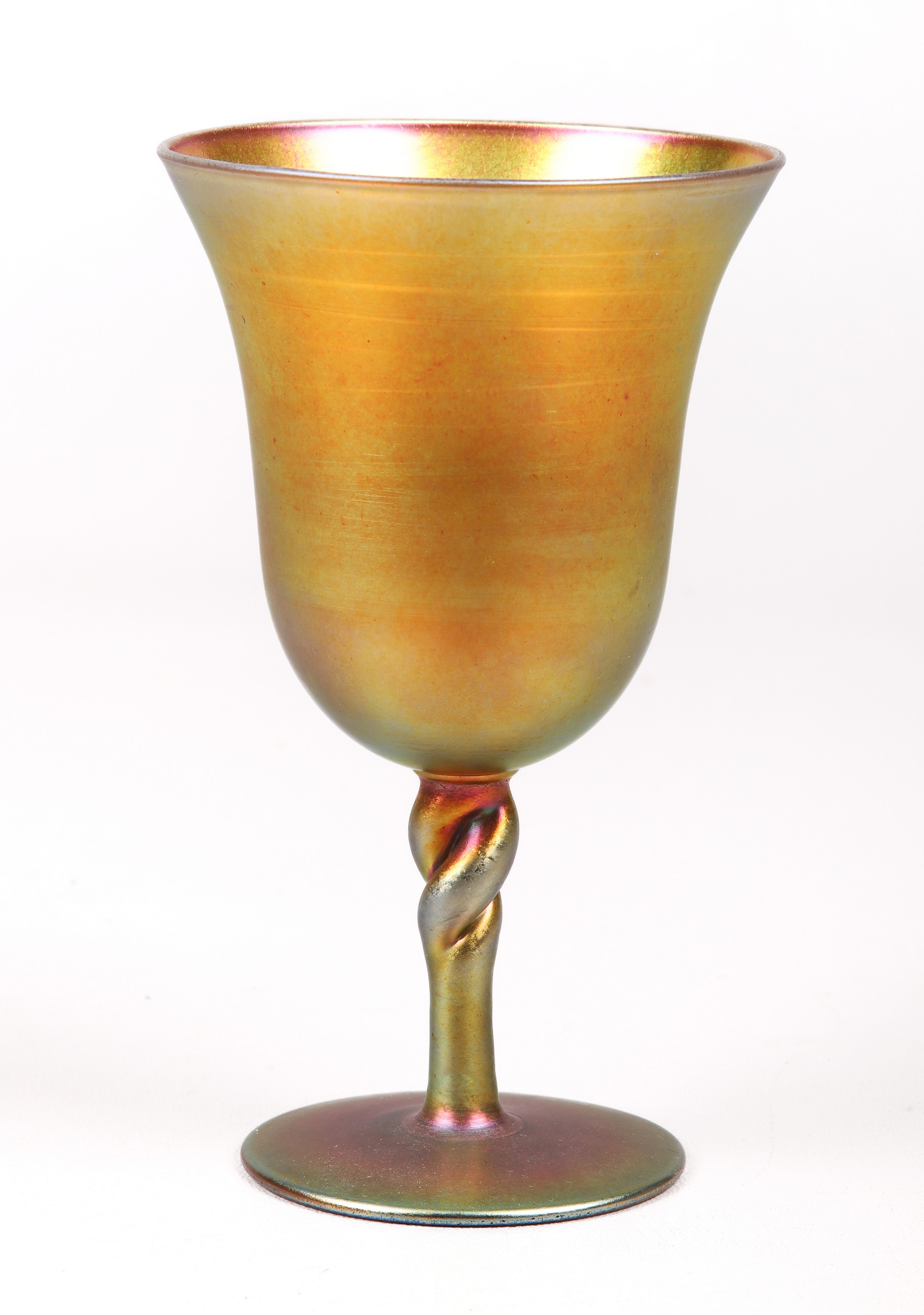 Steuben Aurene twist stem goblet,